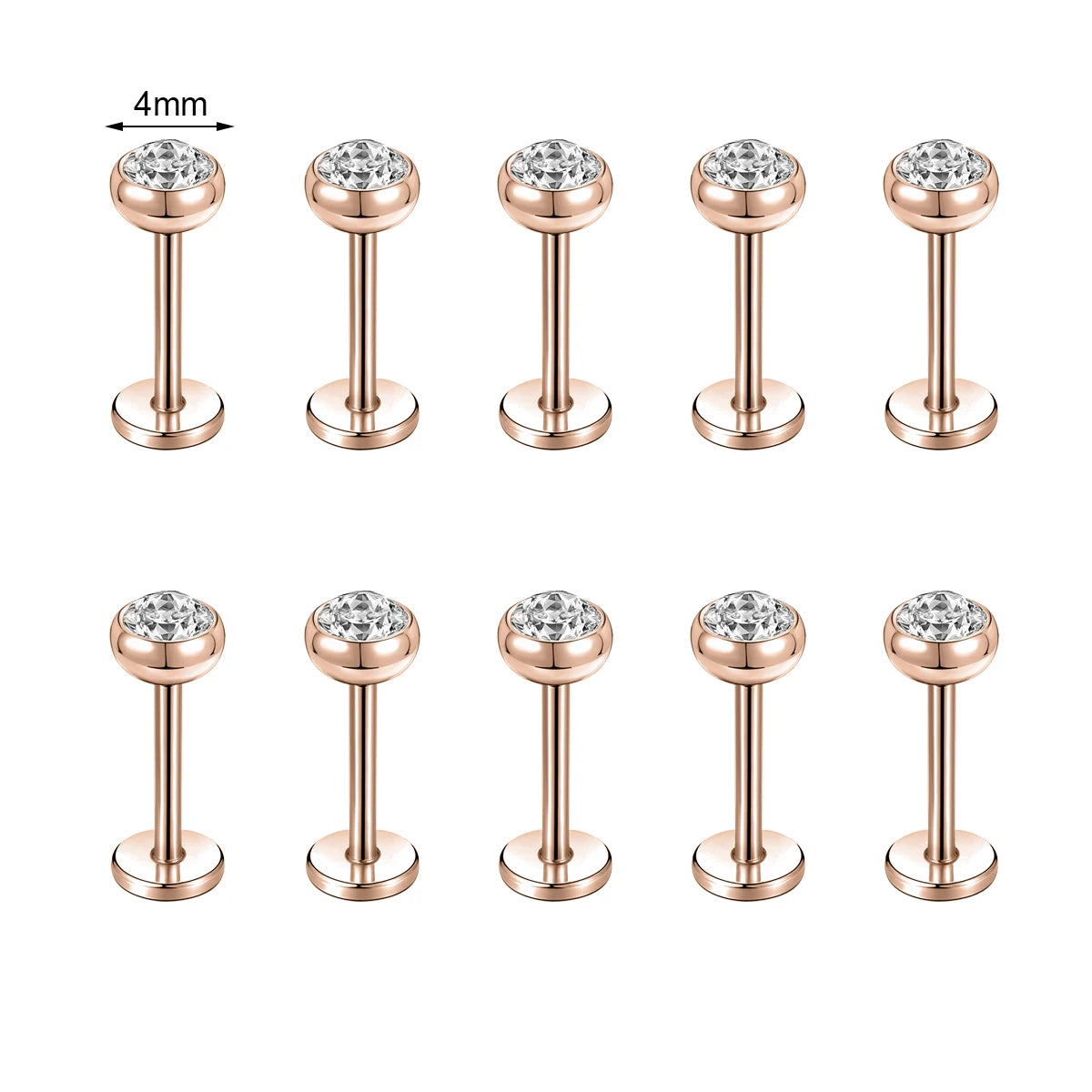 10 Pcs Stainless Steel Lip Piercing Set with CZ Crystals, 6/8/10MM - Men & Women