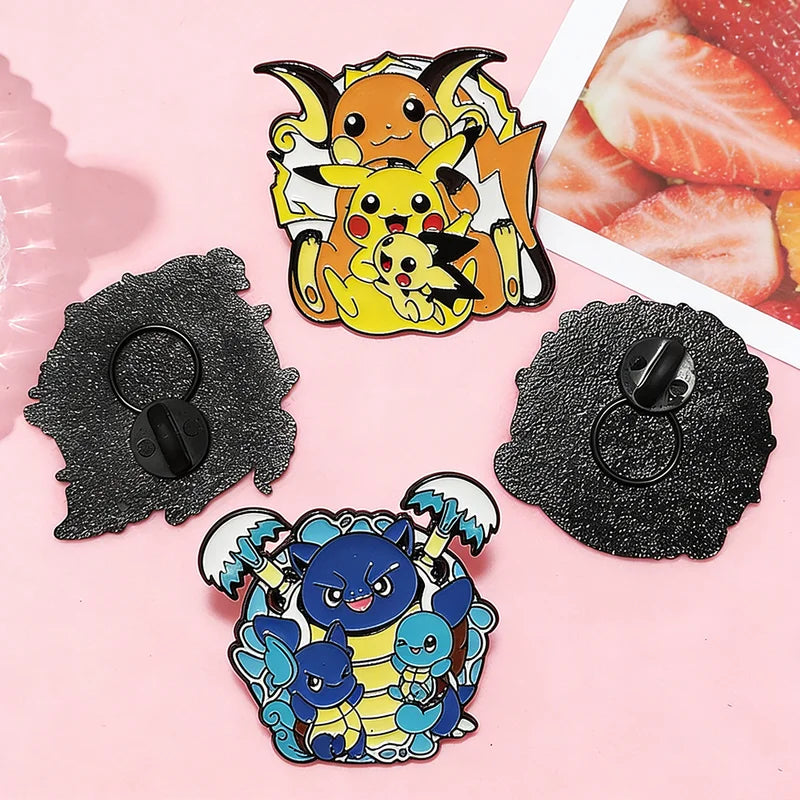 4-Piece Pokemon Enamel Pins Set - Anime Pikachu Bulbasaur Charizard Badge Brooch