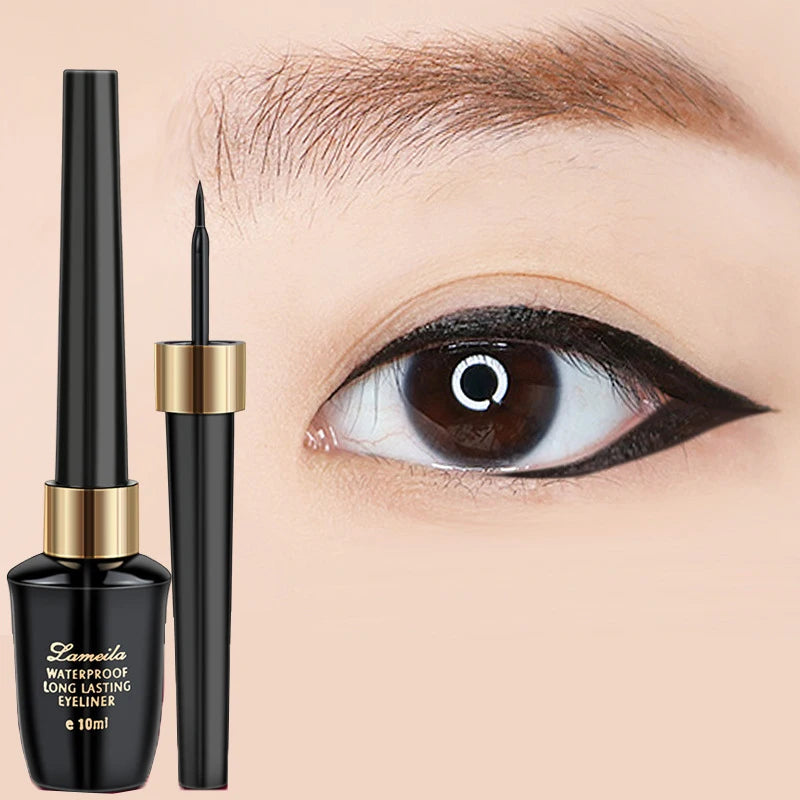 Waterproof Liquid Eyeliner Pen with Fine Brush Head, Long-Lasting Black Makeup