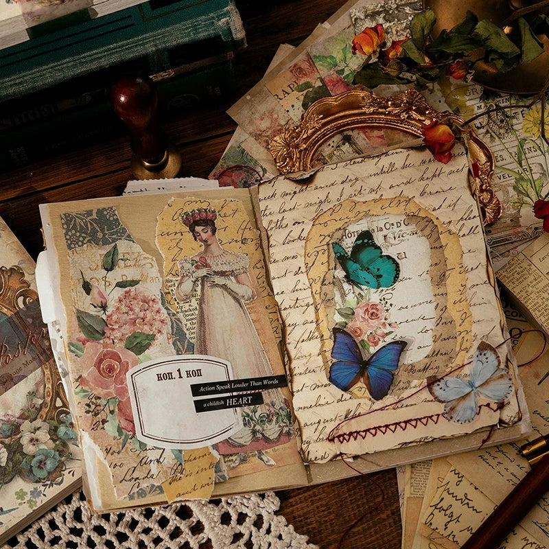 100 pcs Vintage Scrapbooking Paper Set for DIY Album & Craft Projects - Multiple Colors