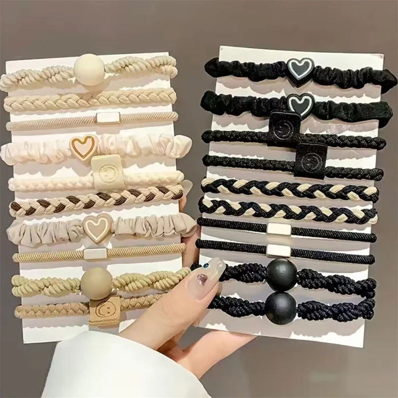 Set of 5/10/20 Simple Style Hair Ties with Heart Decor Braided Rope Ponytail Holders