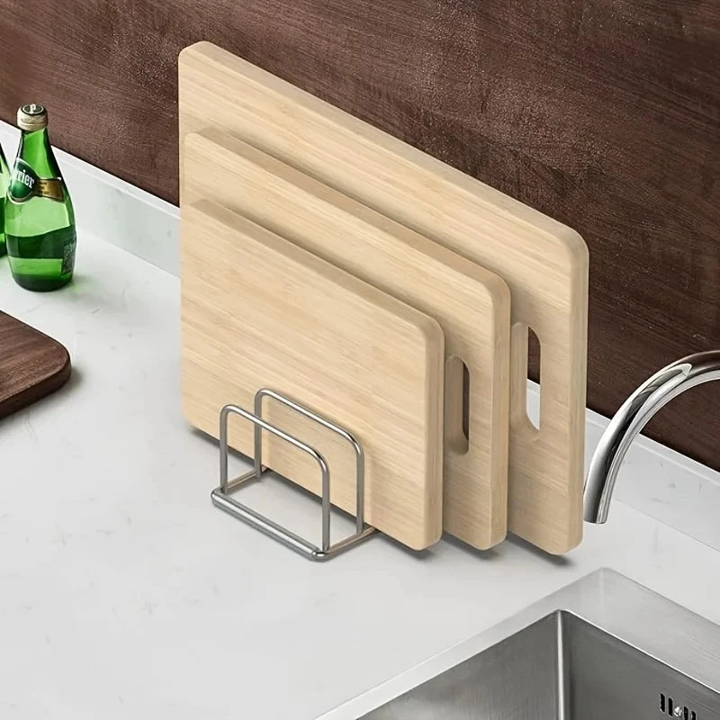 Stainless Steel Cutting Board Holder Rack Kitchen Countertop Storage Organizer