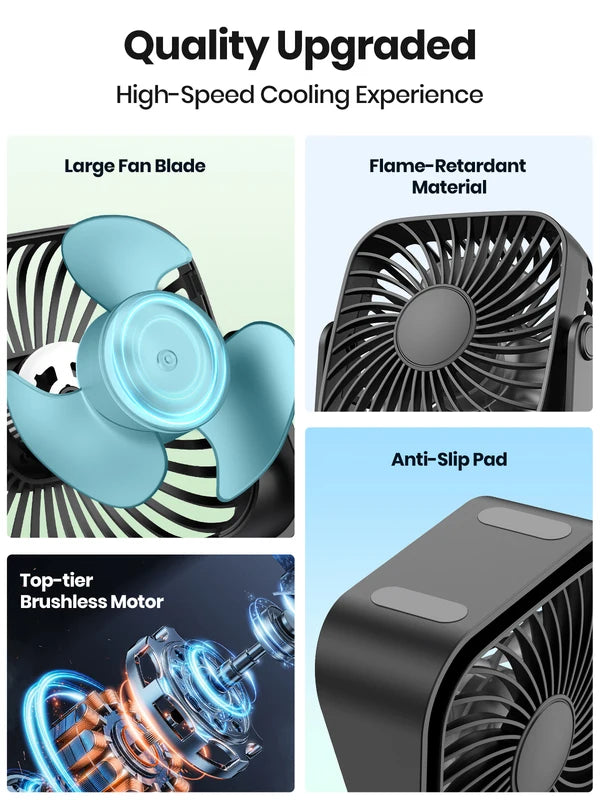 Mini Portable USB Fan 4 Inch Quiet Desk & Standing Fan with 3 Speeds for Camping and Home