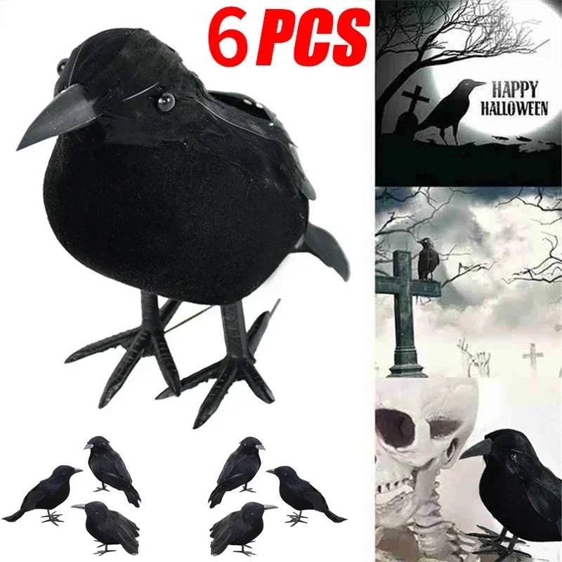 Realistic Artificial Crow Party Decorations 6pcs Halloween Horror Props