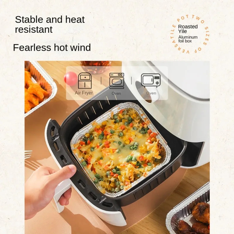 20CM Aluminum Foil Pan for Air Fryer Baking and Grilling - Oil-proof, Non-Stick, Square Food Container