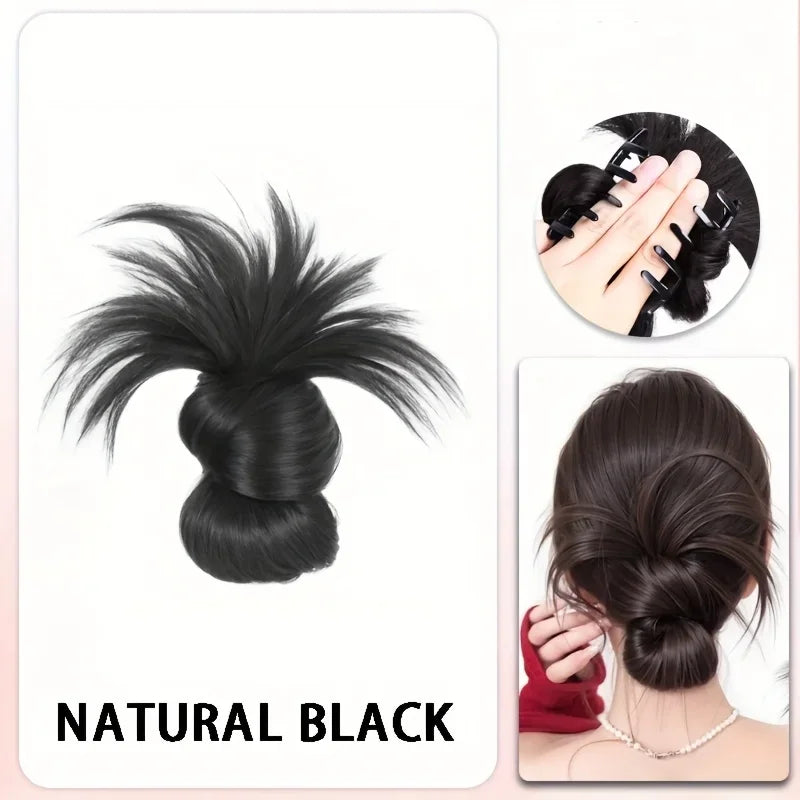 Synthetic Low Bun Claw Clip for Easy Hair Updo Styling - Natural Fluffy Hairpiece for Women