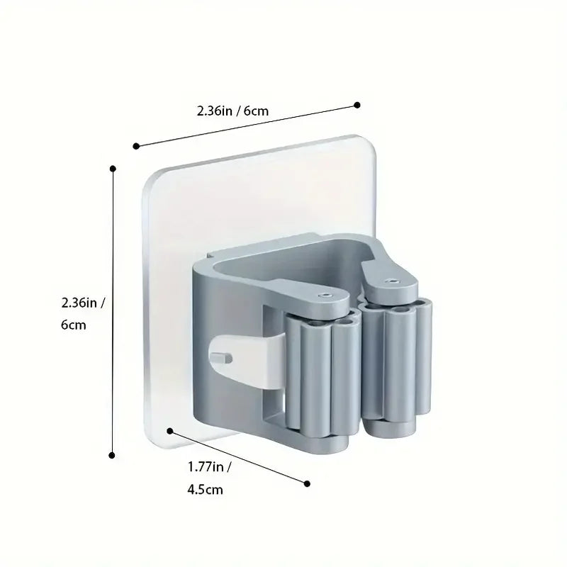 4PCS Non-Punching Mop Holder Clip Bathroom Rack Wall Mount Organizer