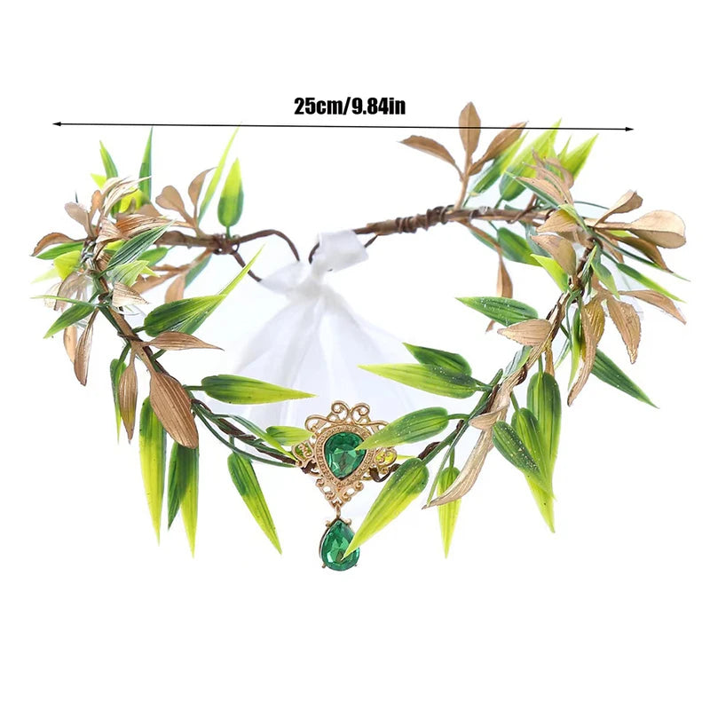Halloween Fairy Queen Costume Set with Leaf Wreath and Elf Ears - Cosplay Party Accessory