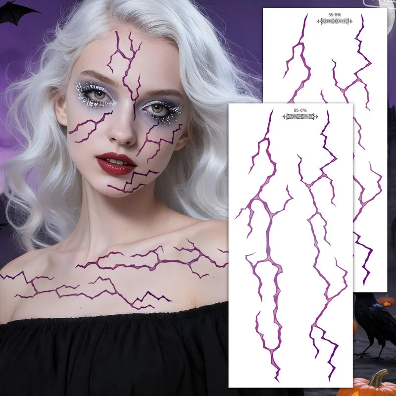 Large Fake Tattoo Stickers - Black & Red Lightning Vein Design for Halloween Face & Body Art