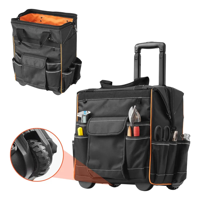 Heavy-Duty Rolling Tool Bag on Wheels with 25 Pockets, 110Lbs Capacity