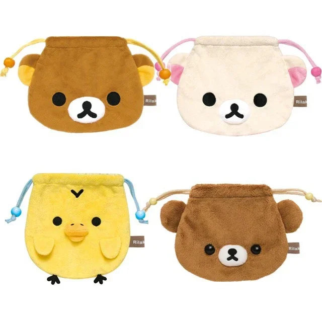 Cute Cartoon Bear Plush Drawstring Bag for Travel & Daily Use - Cosmetic & Storage Pouch