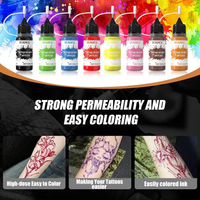 Colorful Tattoo Juice Paste for Body Art, Semi-Permanent DIY Henna Tattoo Kit