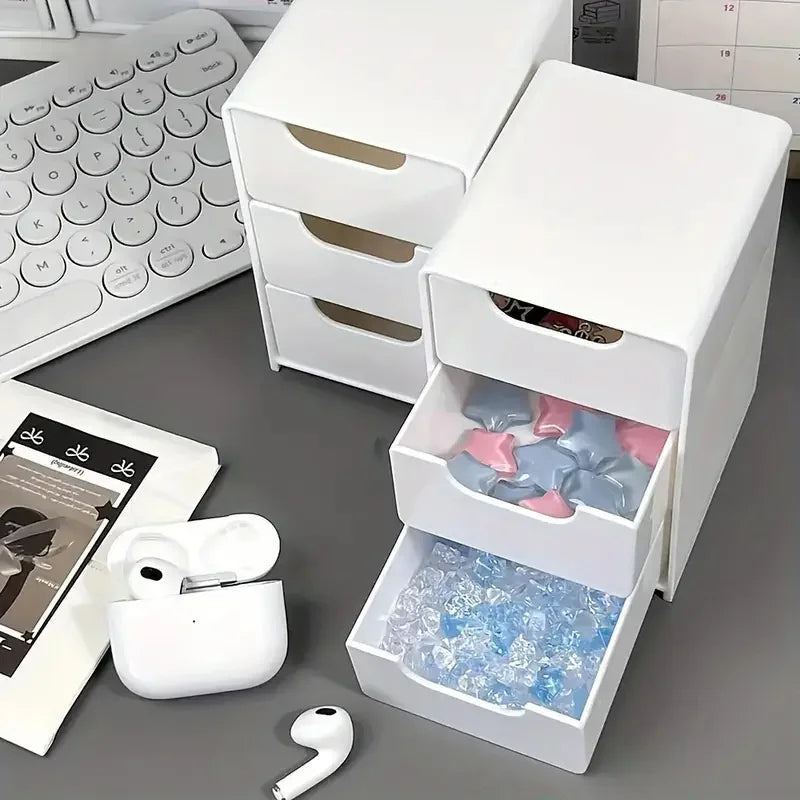 3-Tier Plastic Cosmetic Storage Box Organizer with Drawers for Jewelry & Office Supplies
