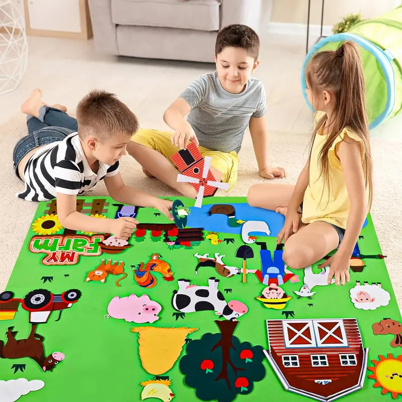 Farm Animals Felt Story Busy Board 4-in-1 Interactive Learning Wall Toy