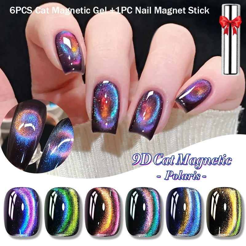 Magnetic Nail Gel Set with UV LED Soak Off 10ml - 6 Colors
