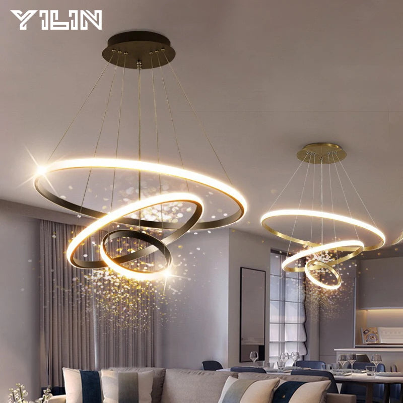 Modern Circular LED Pendant Chandelier for Living & Dining Rooms - Adjustable Brightness