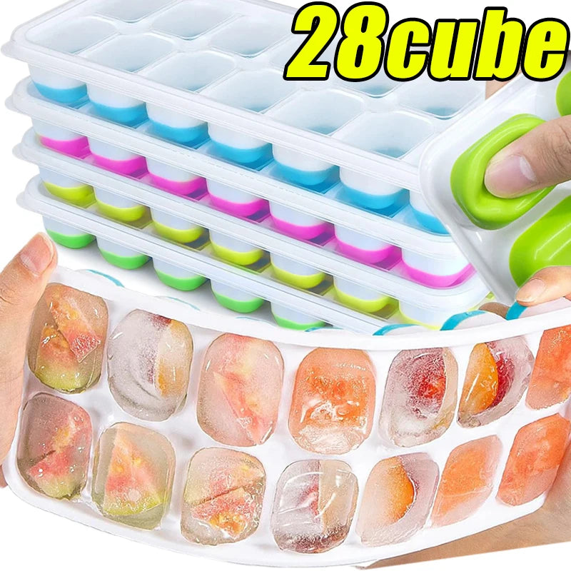 Silicone Ice Cube Tray with Cover - 14-Grid Square Mold for Cold Drinks & DIY Ice Making