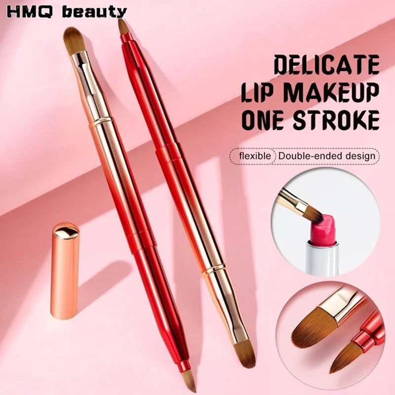 Retractable Double-Head Lipstick Brush Applicator with Cap - Makeup Tool for Women & Girls