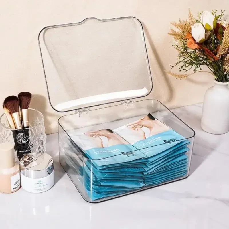 Clear Desktop Storage Box with Flip Top for Jewelry Cosmetics & Office Organization