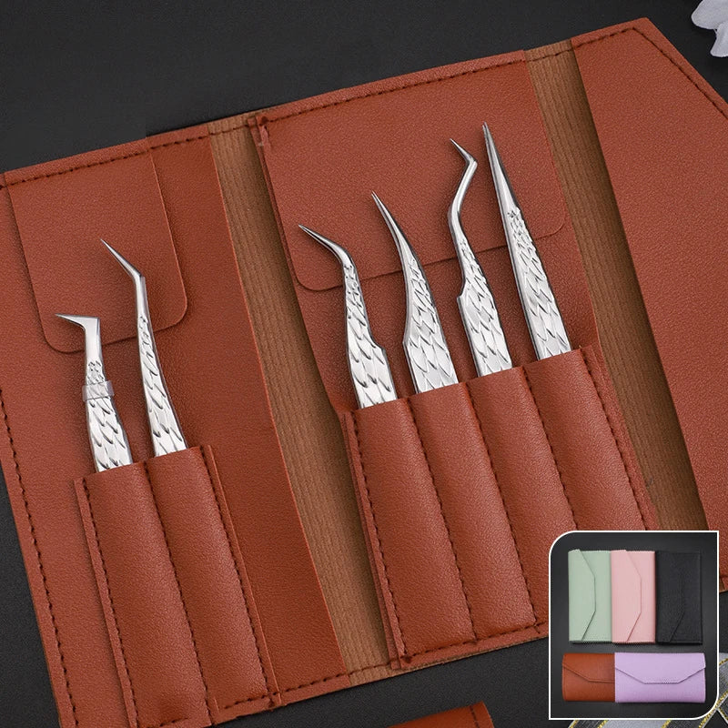 High-Precision False Eyelash Tweezers Set for Eyelash Extension & Nail Art - 6 Pcs