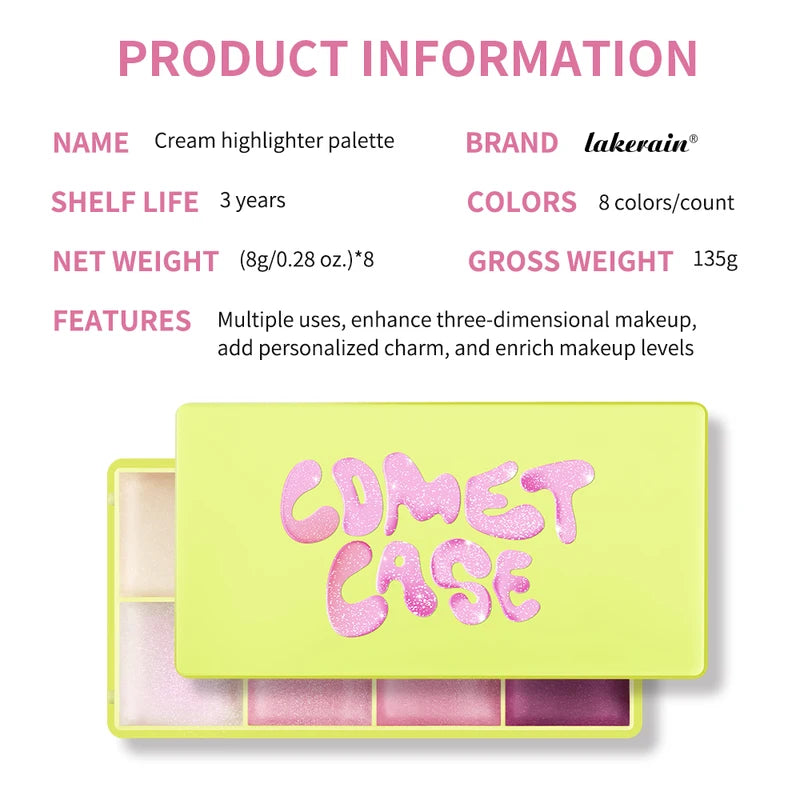 8 Colors Cream Highlighter Palette for Face Makeup, Blush & Contouring