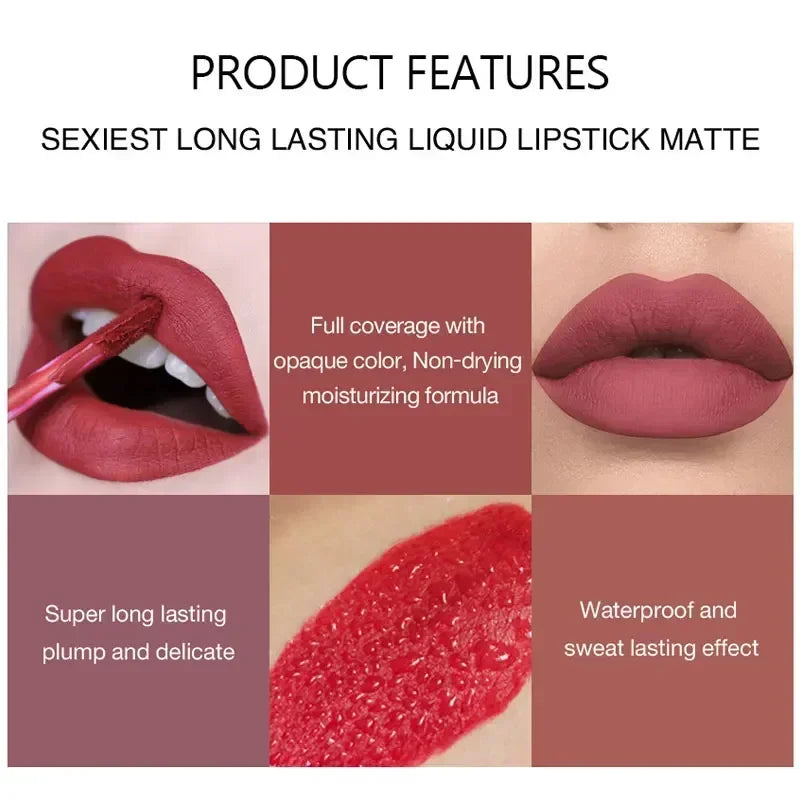 6-Piece Waterproof Long-Lasting Matte Lipstick Set for Women - Non-Stick & Hydrating