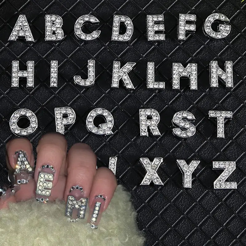DIY Alphabet Nail Art Charms 26-Piece Silver Alloy Letter Decorations for Creative Nail Designs