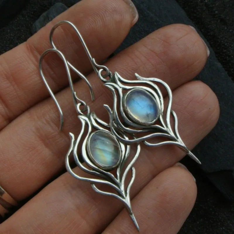 Artificial Moonstone Pendant Earrings - Bohemian Style Craftsmanship, Antique Look for Women
