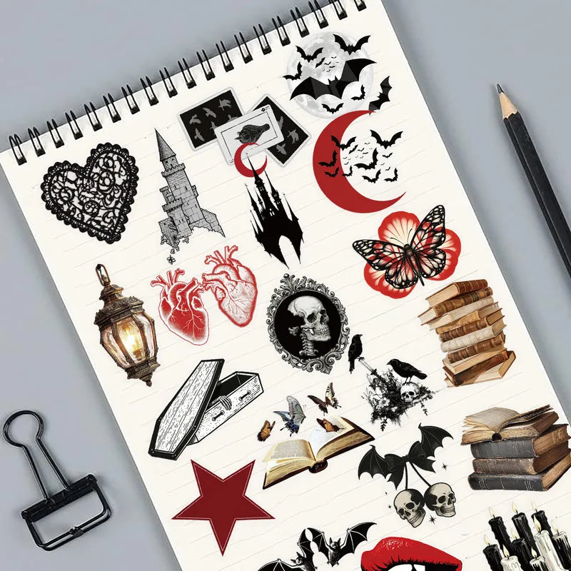 50pcs Gothic Horror Theme Waterproof Decals for Phones, Helmets, Bicycles & More