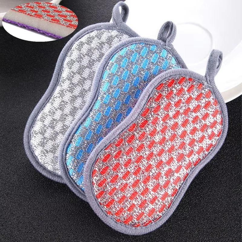Double Sided Kitchen Dishwashing Sponge Reusable Scrubber Household Cleaning Tool