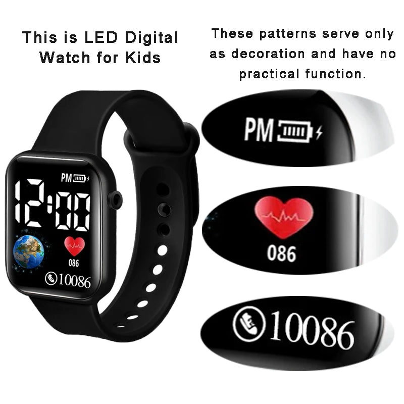 Kids LED Digital Sports Watch with Silicone Strap - Waterproof & Light Up