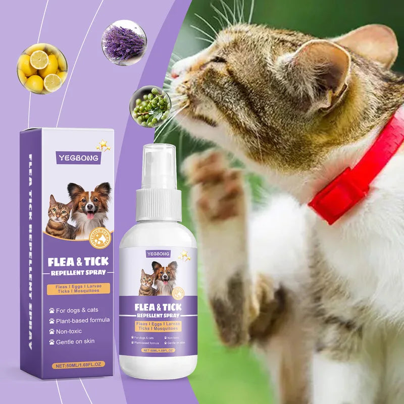 Pet Flea & Tick Repellent Spray Natural Ingredients 50ml - Relieves Skin Itching