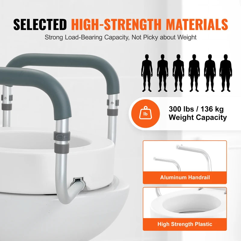 Raised Toilet Seat 3.5 Inch Height, Supports 300 lbs with Handrail