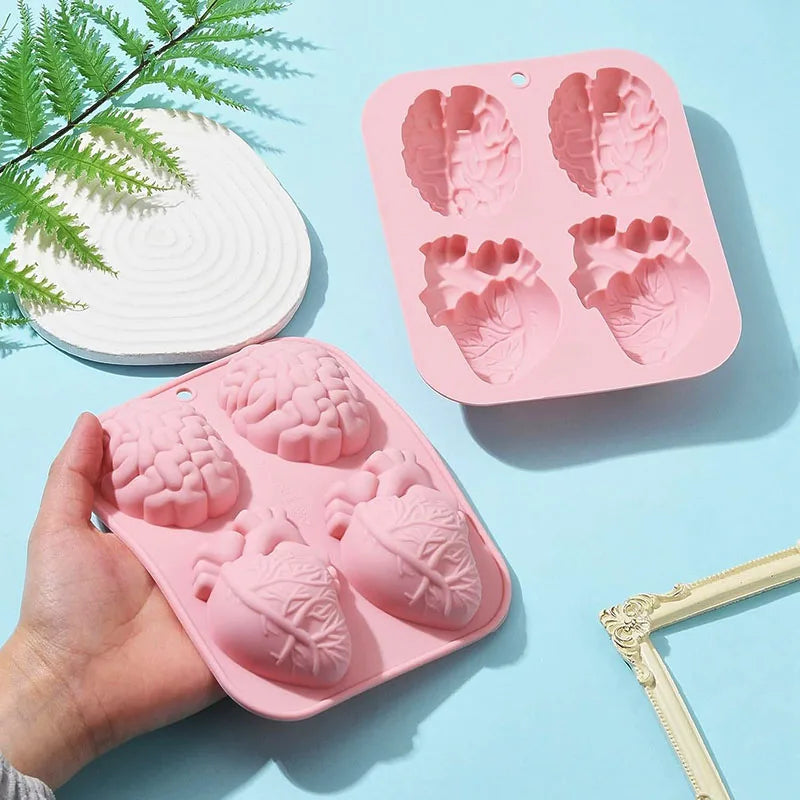 Human Heart & Brain Silicone Molds for Halloween Candy & Cake Decoration