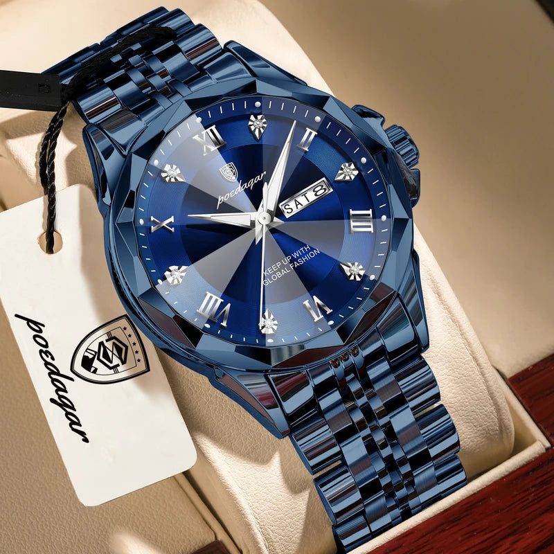 Luxury Men’s Waterproof Luminous Quartz Wristwatch with Date and Week Display