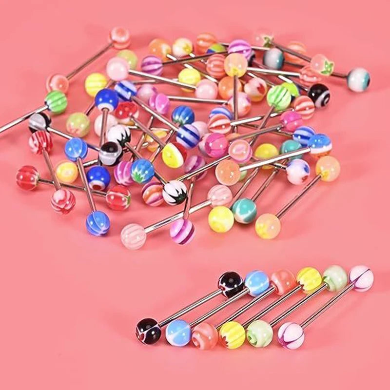 Mixed Color Acrylic Tongue Piercing Jewelry Set - 30/50/60/90/100pcs Body Jewelry