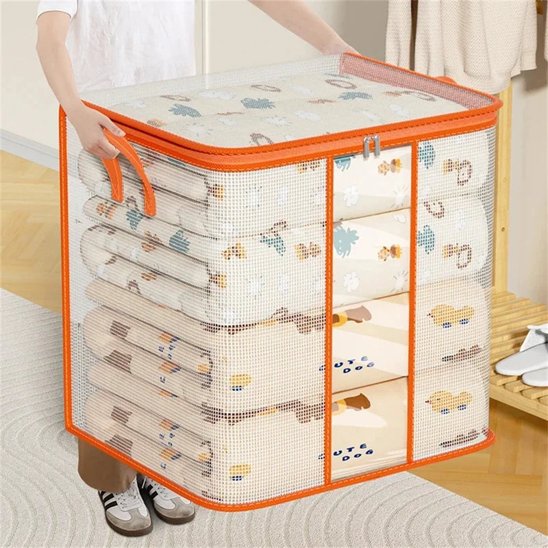 Large Portable Clothing and Quilt Storage Bag with Window - Durable Polyester Organizer