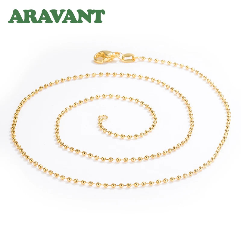 Gold-Plated Silver Bead Necklace Chain for Women Girls Jewelry