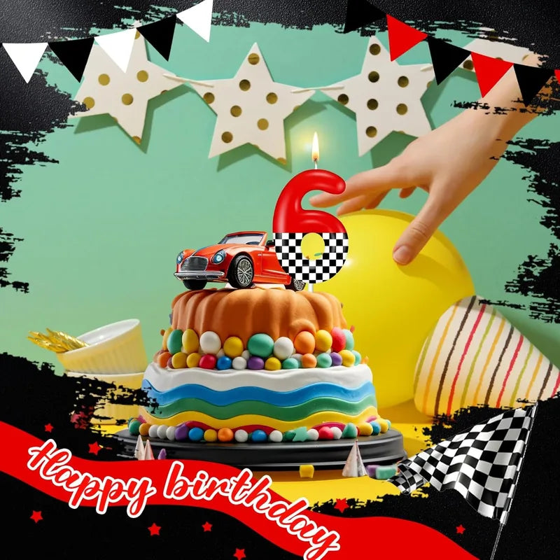 Race Car Number Candle Set - Checkered Flag Design for Birthday & Racing Events