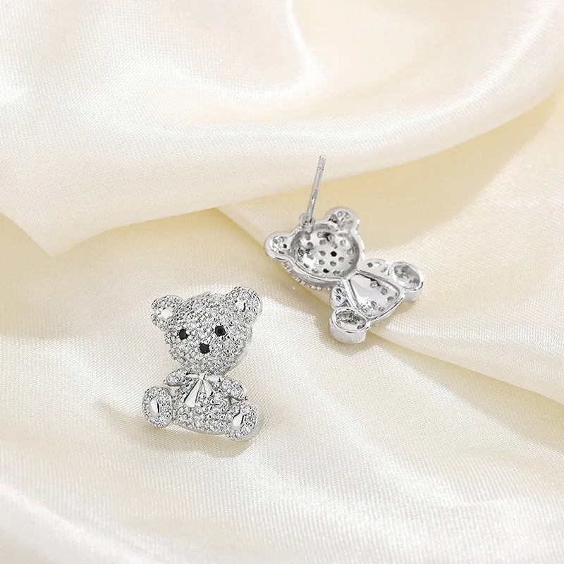 Sterling Silver Animal Earrings with Cute Bear Design - Personalized Jewelry