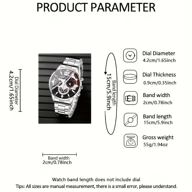 Men's Quartz Watch with Stainless Steel Strap - Round Zinc Alloy Case, Electronic Sports