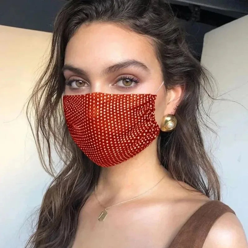 Fashion Rhinestone Face Mask with Elastic Headscarf for Party Halloween Cosplay