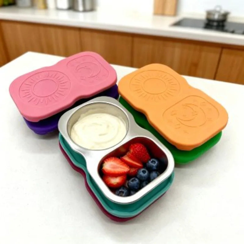 Stainless Steel Snack Containers with Lids, 2-Compartment Food Storage, 5.3 oz