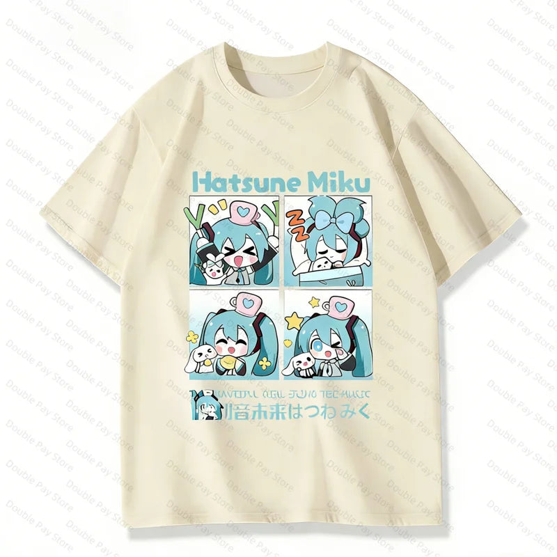 Cute Hatsune Miku Cartoon T-Shirt Anime Kawaii Graphic Casual Top for Kids & Adults