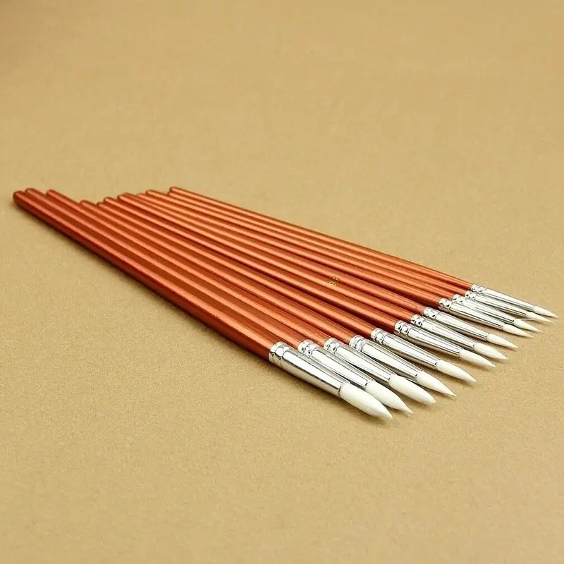 12-Piece Watercolor and Acrylic Paint Brushes Set for Artists - Fine Red Pearl Wood Handles