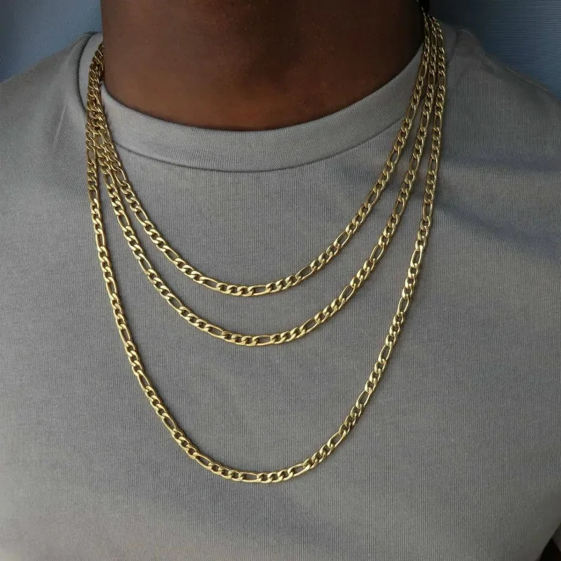 18K Gold Figaro Chain Necklace for Men Women Hip Hop Punk Jewelry 40-75cm