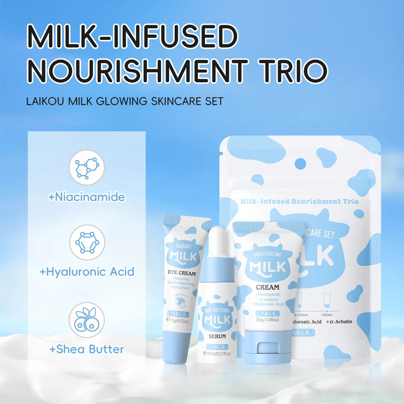 Hydrating Milk Glow Skincare Set with Serum, Eye Cream & Moisturizer