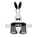 Men's Bunny Cosplay Costume Set with Sheer Boxer Briefs Rabbit Ears Headband and Accessories