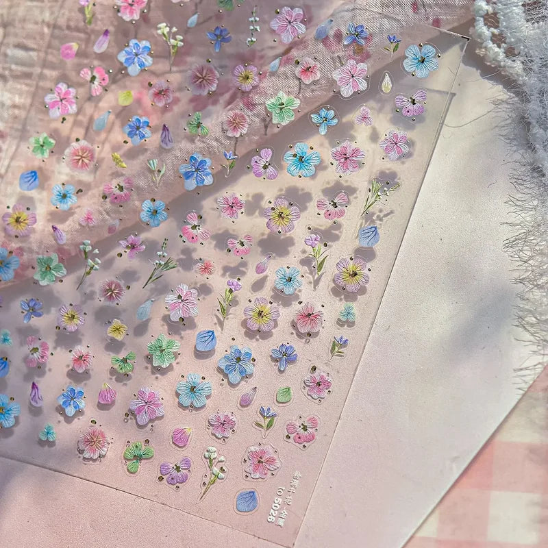 Self-Adhesive 5D Nail Art Stickers with Lace Bowknot Flowers and Pearls