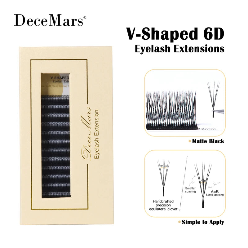 V-Shaped 6D False Eyelash Extensions Matte Black 12 Rows for Natural Volume